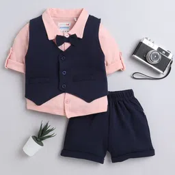 BUMZEE Infant Boys Pure Cotton Shirt With Shorts & Waistcoat-58