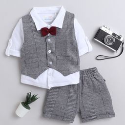 BUMZEE Infant Boys Pure Cotton Shirt With Shorts & Waistcoat-picture-29