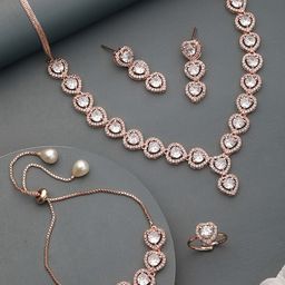Saraf RS Jewellery Rose Gold-Toned AD Studded Minimal heart Shaped Jewellery Set Combo-8