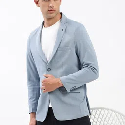 SHOWOFF Slim-Fit Notched Lapel Dobby Single Breasted Blazer-image-87