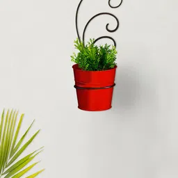 ExclusiveLane Red Bucket Iron Wall Planter Pots with Curved Holder-38