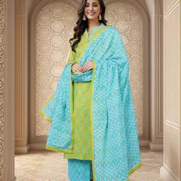 KALINI Ethnic Motifs Printed Mandarin Collar Straight Kurta & Palazzos With Dupatta-picture-24