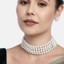 I Jewels White Pearl Multi-Strand Gold-Plated Jewellery Set-25
