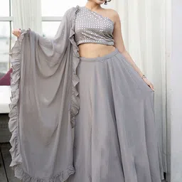 Libas Grey Embroidered Sequinned Ready to Wear Lehenga with Blouse & Dupatta & Potli-image-50
