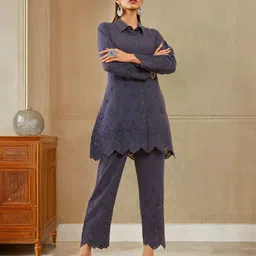 Soch Embroidered Regular Thread Work Pure Cotton Kurta with Trouser-image-4