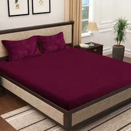 KLOTTHE Maroon 300 TC Woolen Double Bed Sheet With 2 Pillow Covers-image-20