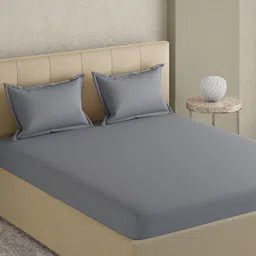 GM Charcoal Solid 300 TC Cotton King Bedsheet with 2 Pillow Covers-picture-8