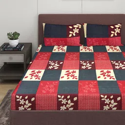 ROMEE Red & Black Floral 144 TC Queen Bedsheet with 2 Pillow Covers-20