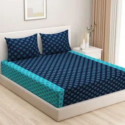 SWAYAM Blue 300 TC Fine Cotton Queen Bedsheet with 2 Pillow Covers-image-83