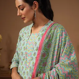 anayna Women Floral Printed Pure Cotton Kurta with Trousers & With Dupatta-picture-11