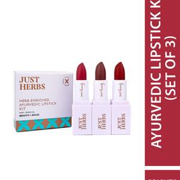 Just Herbs Women Set of 3 Ayurvedic Half-Size Lipstick Kit - Pink, Deep Red & Rose Brown-16