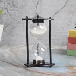 EXIM DECOR Transparent & Black Antique Brass Triangular Cast Sand Timer Showpiece-picture-41