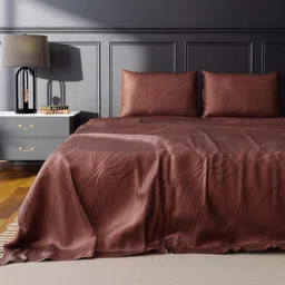 Stoa Paris Brown Floral Printed 300 TC King Bedsheet With 2 Pillow Covers-image-34