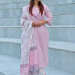 Libas Women Striped Regular Pure Cotton Kurta with Trousers & With Dupatta-18