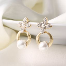 DressBerry Floral Shaped Beads & Stone-Studded Drop Earrings-image-89