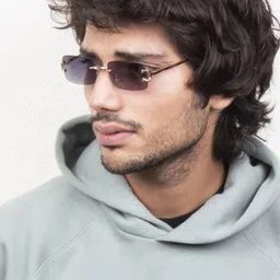 Ted Smith Unisex Grey Lens & Gold-Toned Rectangle Sunglasses with UV Protected Lens-32