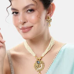 JYONA Gold-Plated Stone-Studded & Pearl Beaded Jewellery Set-picture-9