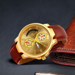 Relish Men Gold-Toned Patterned Dial & Brown Straps Analogue Watch-0