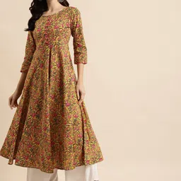 RANGMAYEE Women Yellow & Pink Floral Printed Floral Anarkali Kurta-picture-26