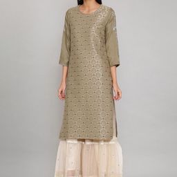 W Women Green Ethnic Motifs Printed Cotton Kurta-image-39
