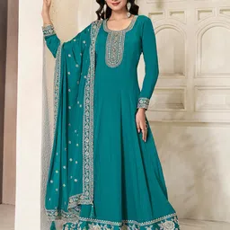 Seerat Embroidered Sequined Fit and Flare Silk Ethnic Dresses With Dupatta-picture-13