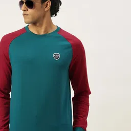 PETER ENGLAND UNIVERSITY Men Teal Blue Self-design Applique Sweatshirt-picture-5