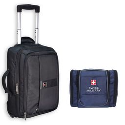 SWISS MILITARY Set Of 2 Solid Trolley Laptop Bag with Toiletry Bag-10