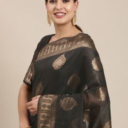 Saree mall Black & Golden Ethnic Design Linen Blend Banarasi Sarees-image-96