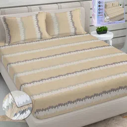 FABINALIV Beige & White Striped Printed 300 TC King Bedsheet Set-2.50 m X 2.25 m-picture-28