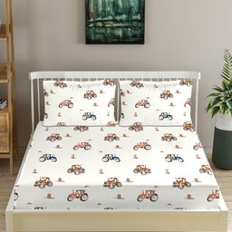 Trance Home Linen Orange & Cream 180 TC Cotton King Bedsheet with 2 Pillow Covers-image-126
