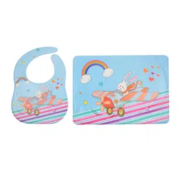 Yellow Bee Infant Kids Set of 3 Blue & Pink Feeding Bib With Mat Printed Bibs-3