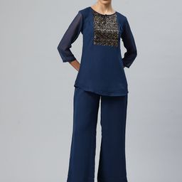 Cottinfab Women Embellished Yoke Design Top With Trousers-picture-22