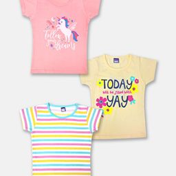 Here&Now X Game Begins Girls Pack Of 3 Printed Pure Cotton T-Shirts-image-75