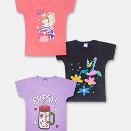 Here&Now X Game Begins Girls Pack Of 3 Printed Pure Cotton T-Shirts-image-72