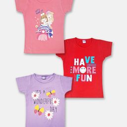 Here&Now X Game Begins Girls Pack Of 3 Printed Pure Cotton T-Shirts-image-88