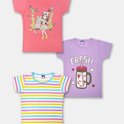 Here&Now X Game Begins Girls Pack Of 3 Printed Pure Cotton T-Shirts-image-34