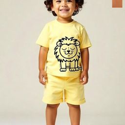 Minicult Unisex Kids Pack Of 2 Animal Printed Pure Cotton T-shirt With Shorts-15