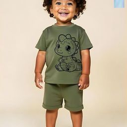 Minicult Unisex Kids Pack Of 2 Animal Printed Pure Cotton T-shirt With Shorts-23