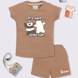 YK X Minute Mirth Girls We Bare Bears Printed Pure Cotton T-shirt with Shorts-image-79