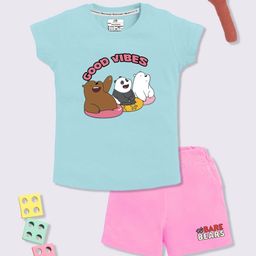 YK X Minute Mirth Girls We Bare Bears Printed Pure Cotton T-shirt with Shorts-image-34