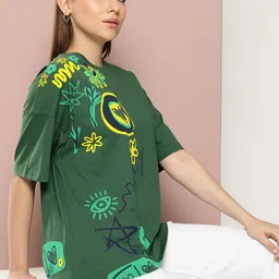 Stormborn Women Printed Oversized Drop-Shoulder Sleeves Pure Cotton T-shirt-picture-24