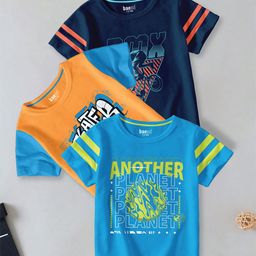 BAESD Boys Pack Of 3 Typography Printed Round Neck Cotton T-shirt-image-94