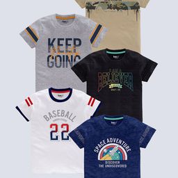 BAESD Boys Pack Of 5 Typography Printed Round Neck Cotton T-shirts-81