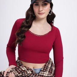 glitchez Applauding Ribs Lace Insert Detail Fitted Crop Top-image-37