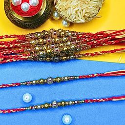 MANSIYAORANGE Set Of 12 Beaded Cotton Thread With AD Stones & Meenakari Thread Rakhi-image-71