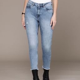 bebe Women Indigo Denim Daze High-Rise Mom Fit Low Distress Cropped Stretchable Jeans-image-56