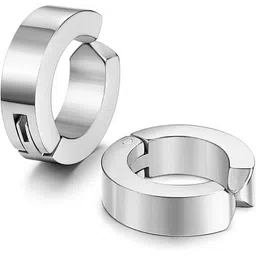 Roadster Silver Clip-on Press Stainless Steel Circular Hoop Earrings-13