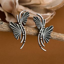 ATIBELLE Silver-Plated Contemporary Oxidised Studs Earrings-69