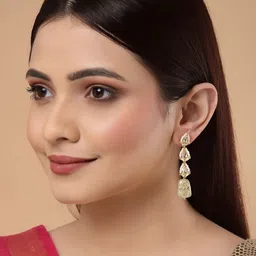 DUGRISTYLE Gold-Plated Kundan & Pearls Classic Drop Earrings-68