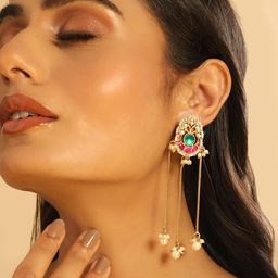 Yinara Gold-Plated Pearls Beaded Contemporary Drop Earrings-image-30